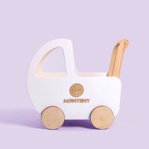MONTENY wooden baby walker in white with birch wheels