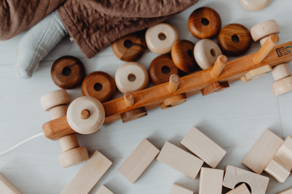 Wooden blocks flatlay